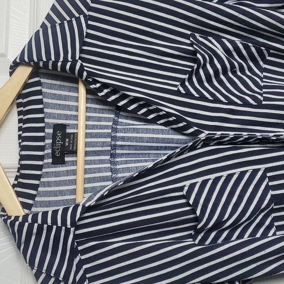 Eclipse Black and White Stipped Knit Belted Button Down Shirt Dress Size Medium - Picture 2 of 12